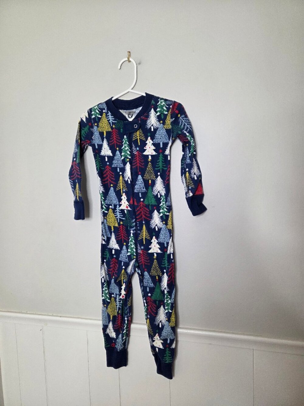 HANNA ANDERSSON Navy Blue Tree Print Zip Sleeper